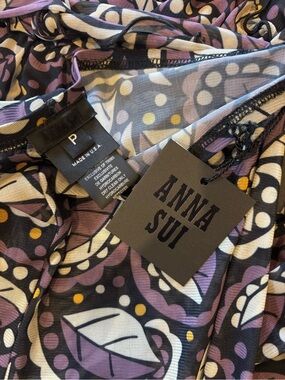 Anna Sui Set of Purple and Cream Paisley Ruffle Tie Blouse and Leggings Size 0